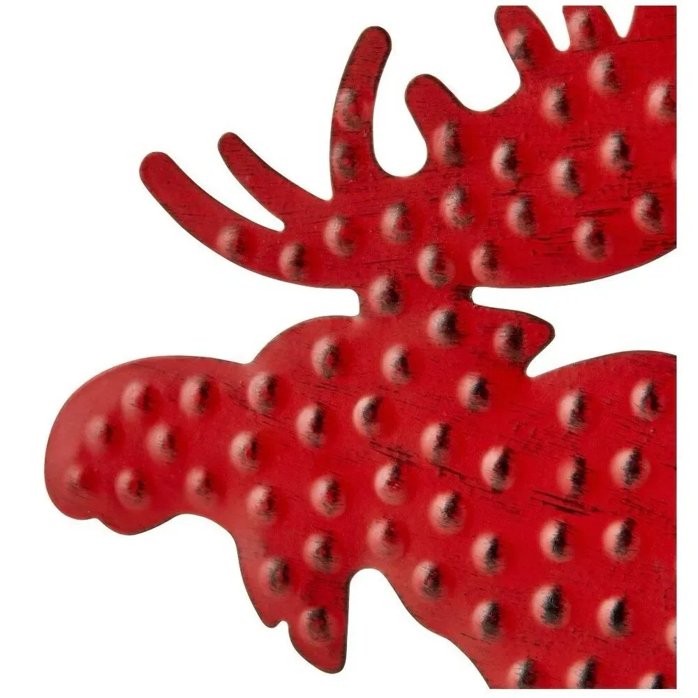 Holiday Red Metal Moose Christmas Tree Hanging Ornament